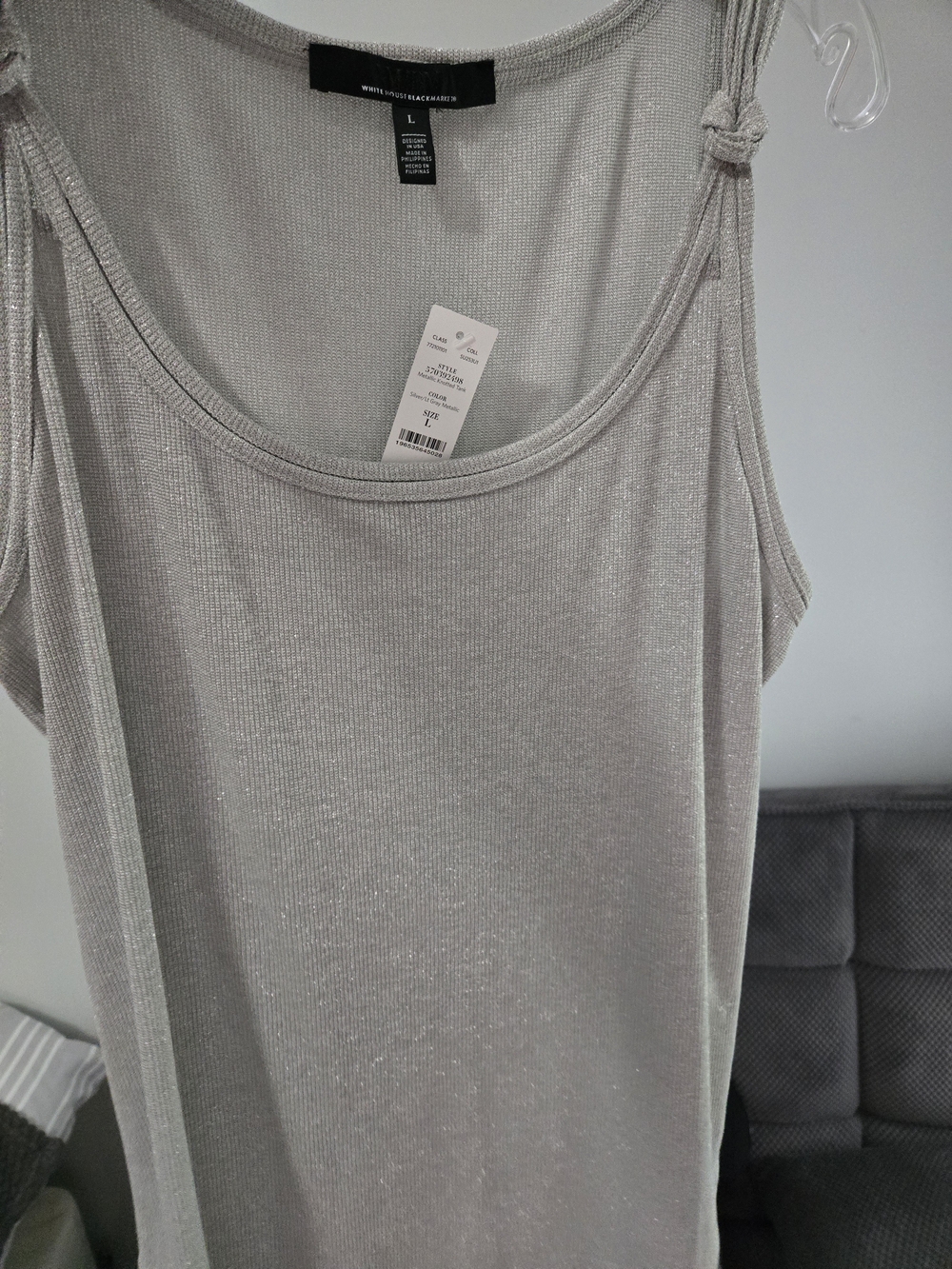 White House Black Market Silver Shimmer Tie-Strap Tank Top